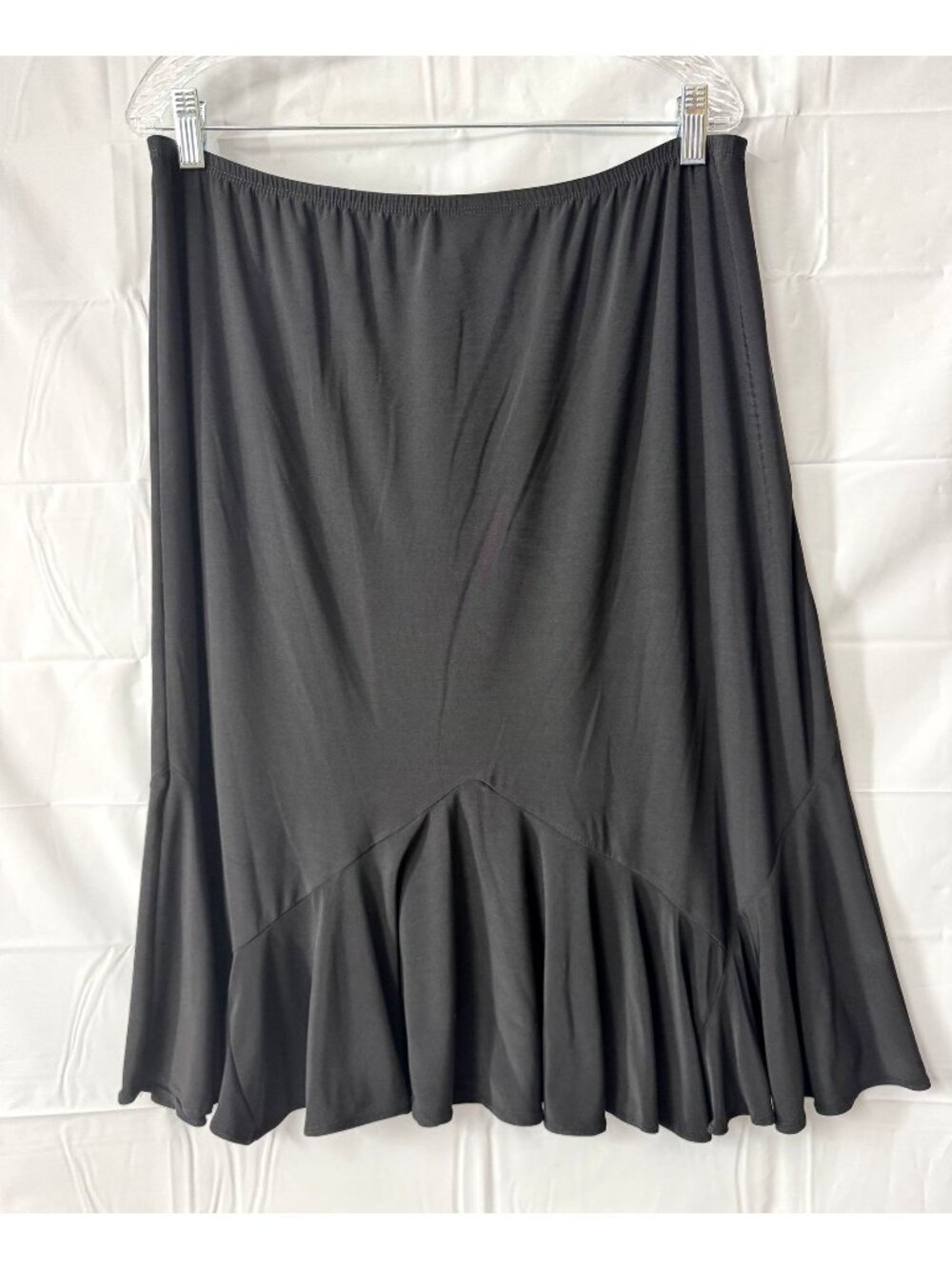 Bay Studio Career Plus 1X Black Stretch Flounce Hem Midi Skirt Pull On